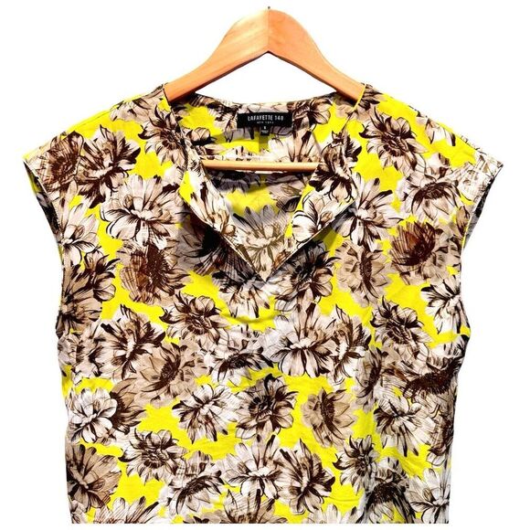Lafayette 148 Women's Floral Silk Blouse V-Neck Short Sleeve Small - Picture 5 of 10